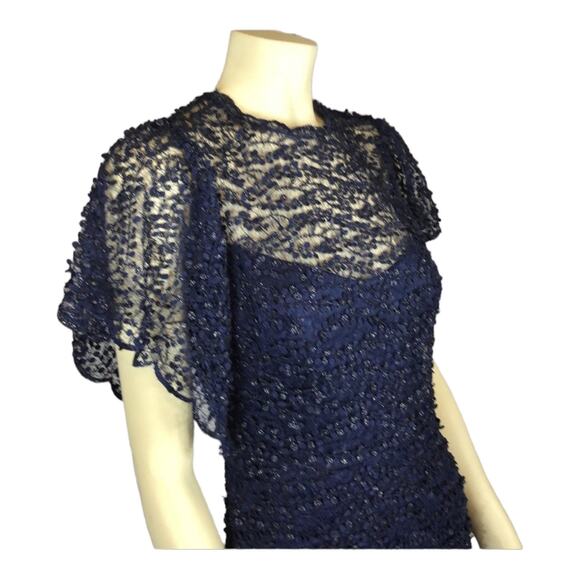 NICOLE BAKTI  Scalloped Flutter Sleeve Beaded Mermaid Dress STYLE #663 size 8 - Picture 7 of 12